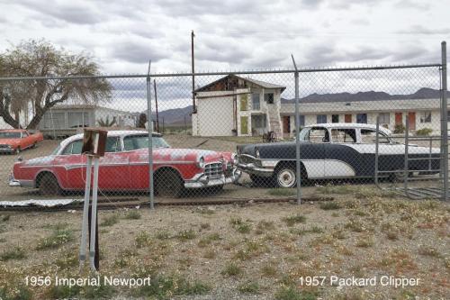 1955 Imperial Newport and 1957 Packard Clipper at Roys Motel and Cafe